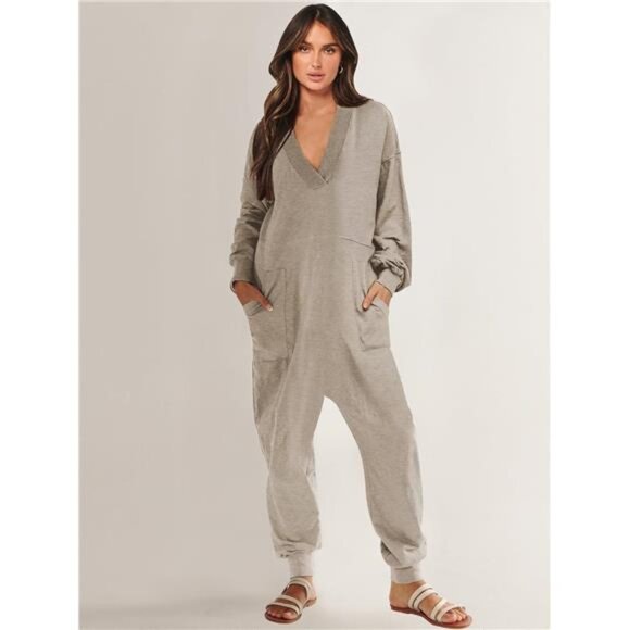 Women's  Fall Jumpsuit – Long Sleeve Casual Loose Fit Romper - Picture 2 of 7